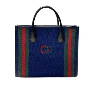 Gucci Interlocking G Sherry Line canvas leather tote bag Blue